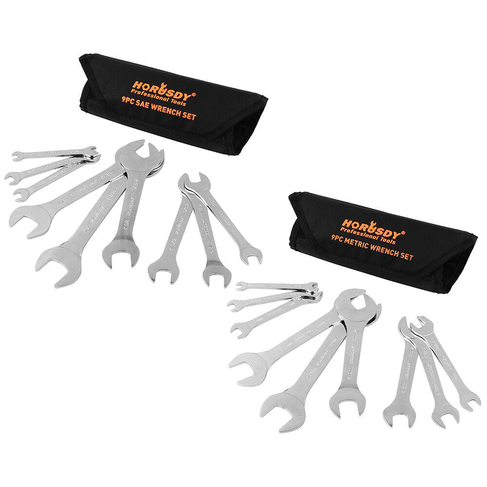 Automotive Parts: HORUSDY Super Thin 18Pc Wrench Set Open End Spanner 3mm CRV Metric & SAE w Pouch