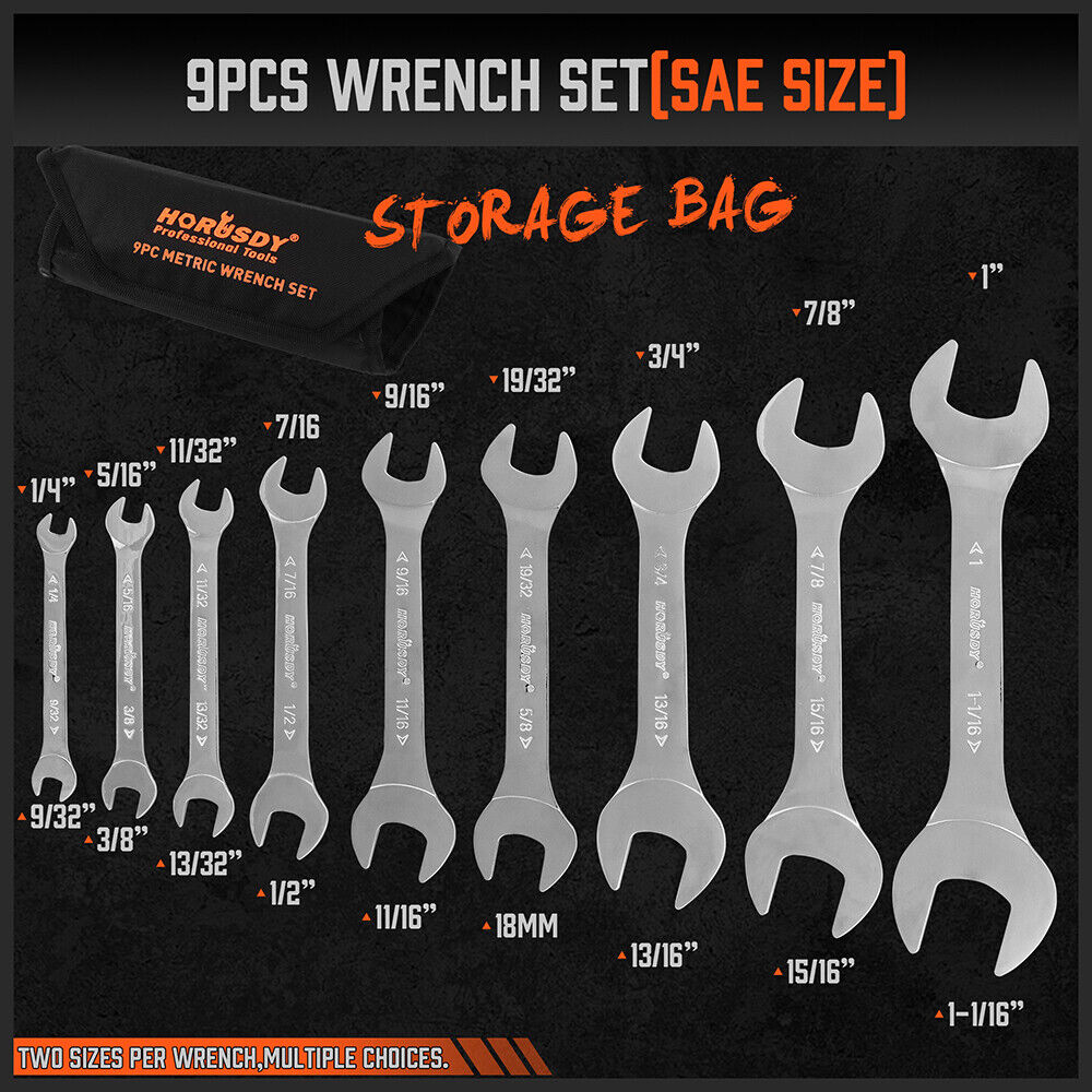 Automotive Parts: HORUSDY Super Thin 18Pc Wrench Set Open End Spanner 3mm CRV Metric & SAE w Pouch