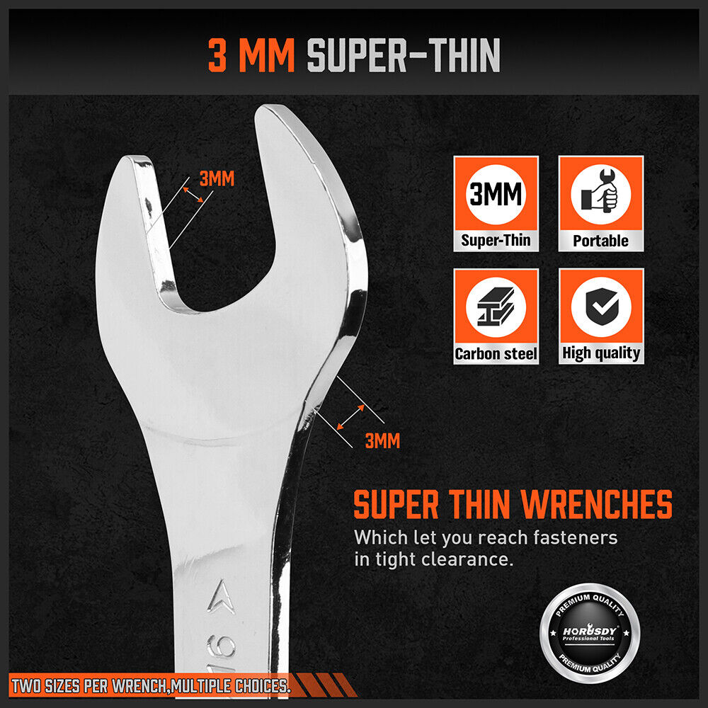 Automotive Parts: HORUSDY Super Thin 18Pc Wrench Set Open End Spanner 3mm CRV Metric & SAE w Pouch