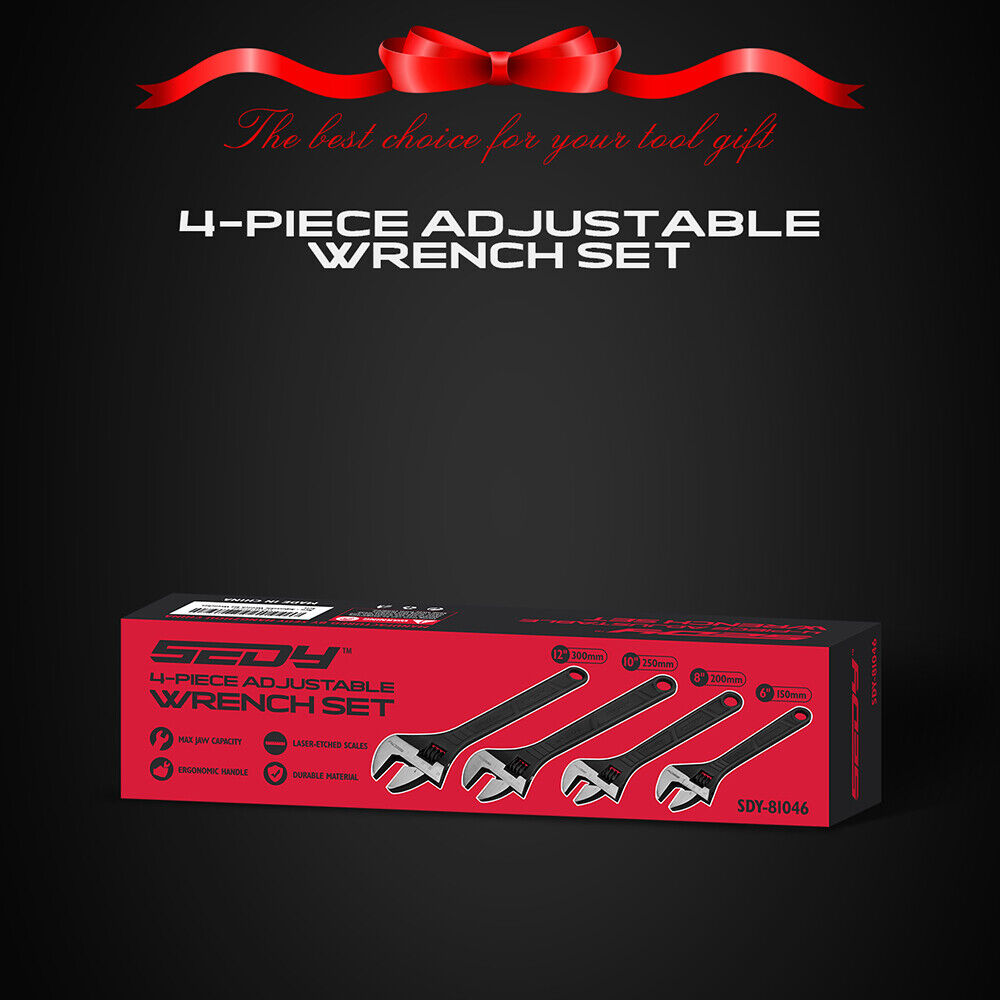 Door Hardware: SEDY 4Pc Adjustable Wrench Set Shifter Heavy Duty SAE & Metric Household Repair