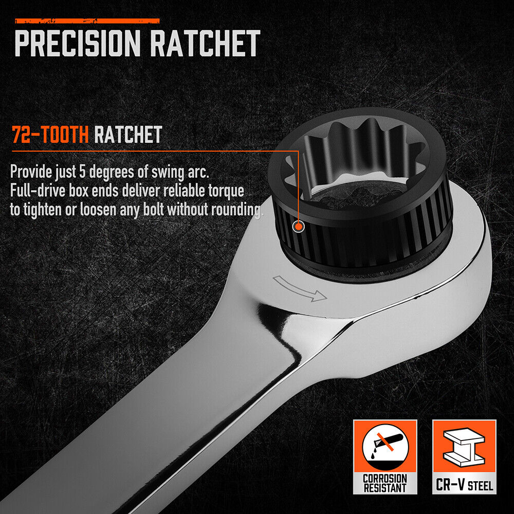 Hand Tools: HORUSDY 10Pc Extra Long Ratchet Spanner Set Aviation Double End 8-19mm w/t Pouch