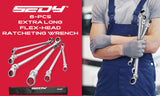 Hand Tools: SEDY 6Pcs Extra Long Flex-Head Ratchet Spanner Set Double Box End Spanner 8-19mm