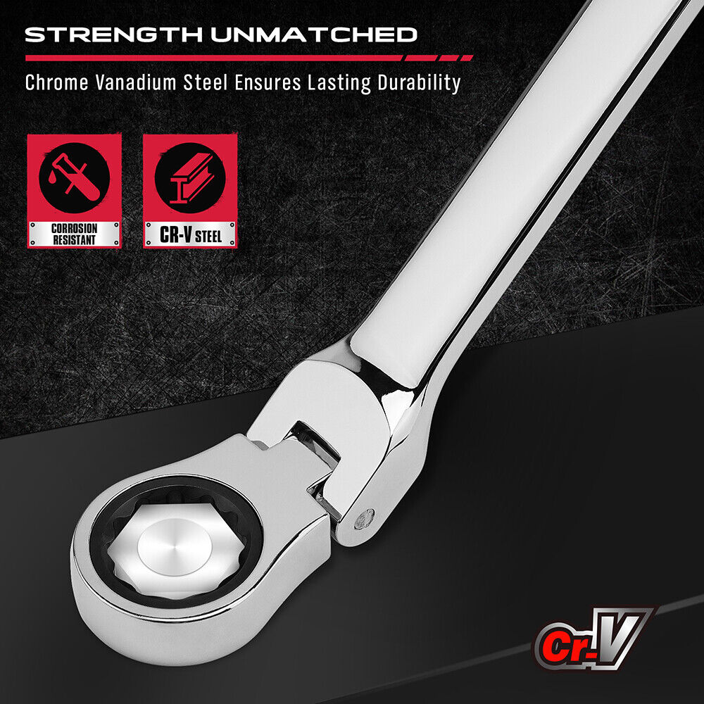 Hand Tools: SEDY 6Pcs Extra Long Flex-Head Ratchet Spanner Set Double Box End Spanner 8-19mm