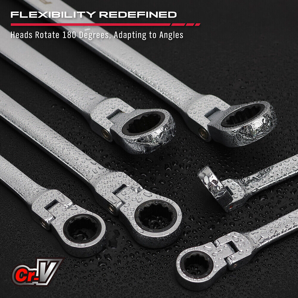Hand Tools: SEDY 6Pcs Extra Long Flex-Head Ratchet Spanner Set Double Box End Spanner 8-19mm