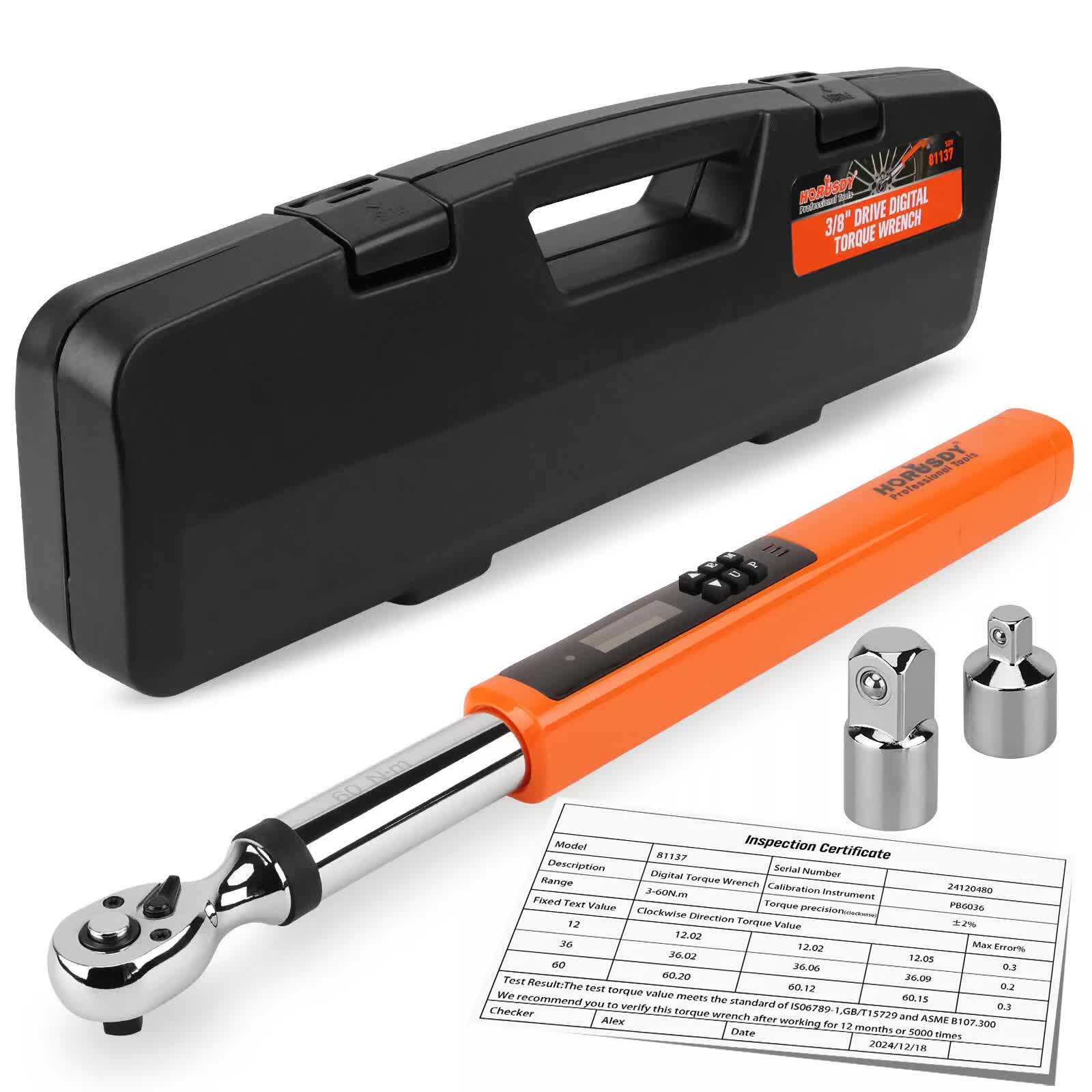 Hand Tools: 3/8" Drive Digital Torque Wrench Electronic Adjustable Torque Range 44ftlb