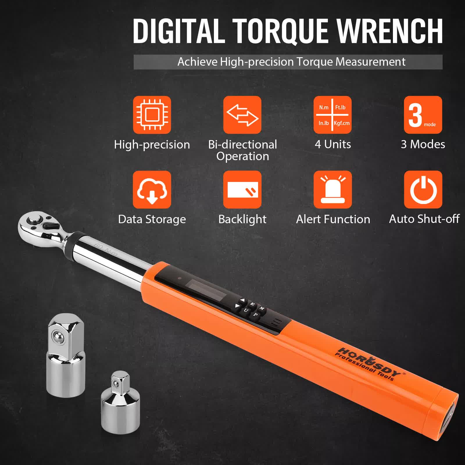 Hand Tools: 3/8" Drive Digital Torque Wrench Electronic Adjustable Torque Range 44ftlb