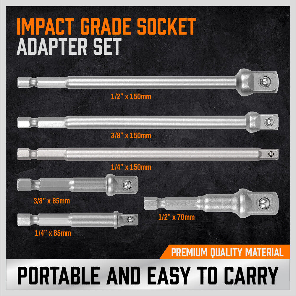 Drill & Screwdriver Accessories: 6Pc Drill Socket Adapter Set Long Short Combination Extension Impact Nut Driver