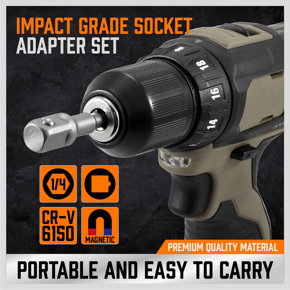 Drill & Screwdriver Accessories: 6Pc Drill Socket Adapter Set Long Short Combination Extension Impact Nut Driver