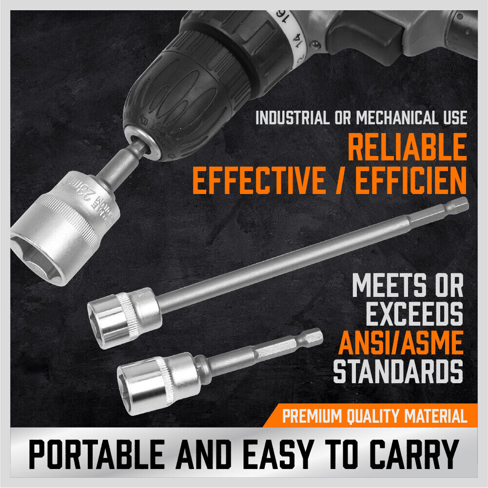 Drill & Screwdriver Accessories: 6Pc Drill Socket Adapter Set Long Short Combination Extension Impact Nut Driver