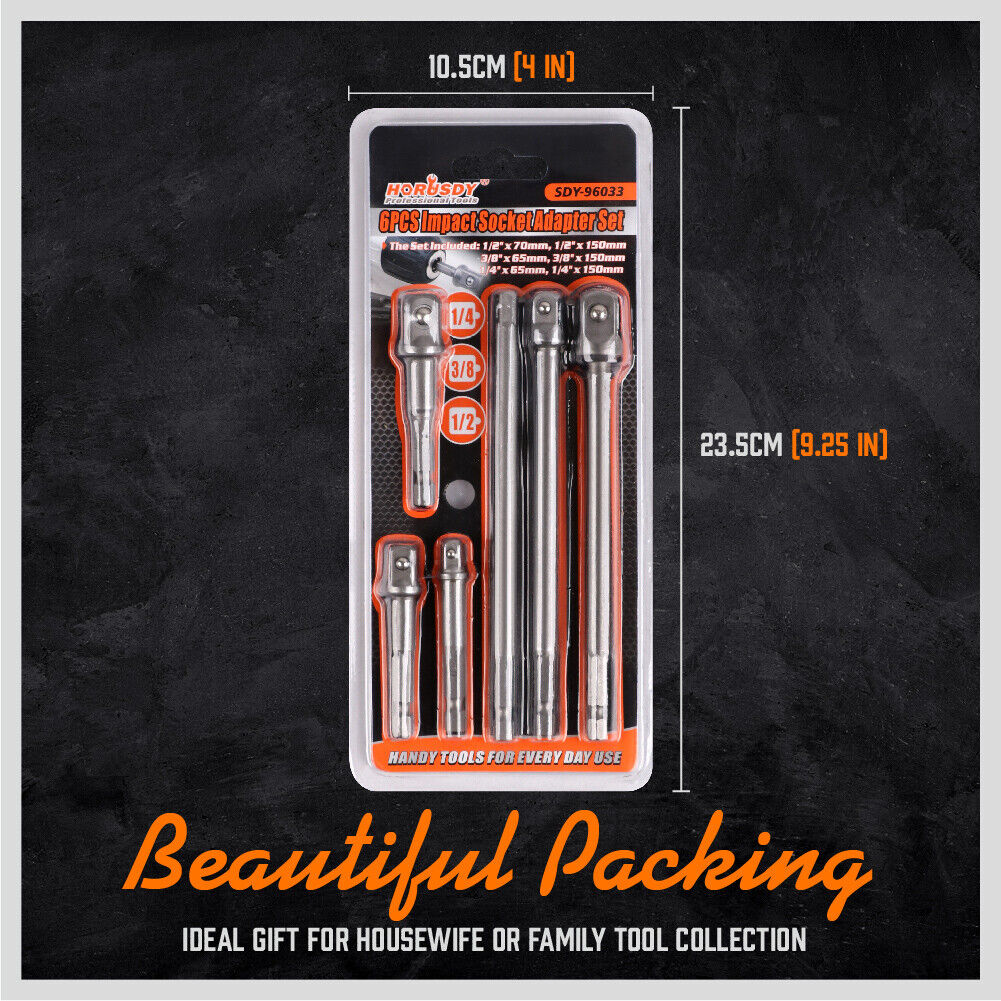 Drill & Screwdriver Accessories: 6Pc Drill Socket Adapter Set Long Short Combination Extension Impact Nut Driver