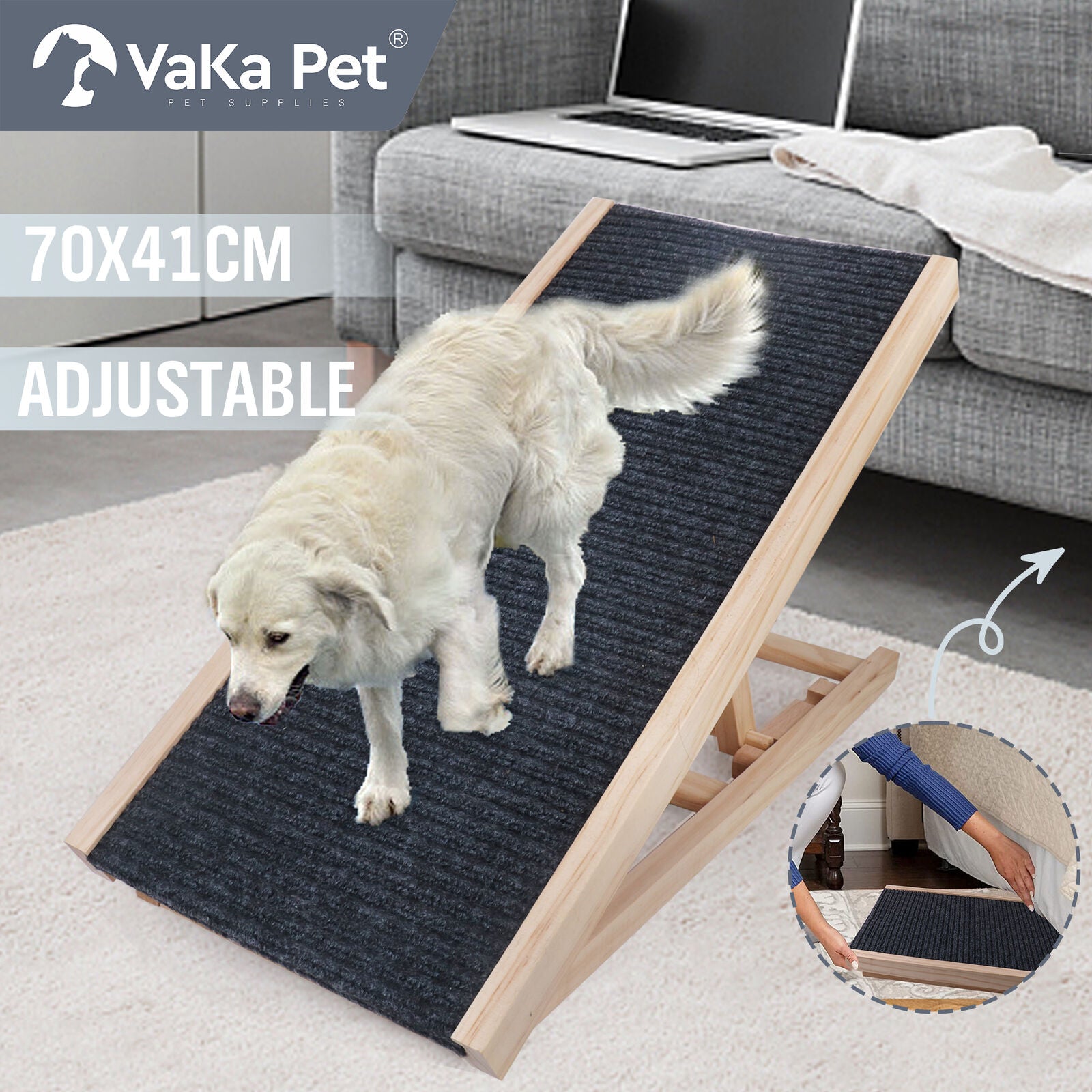 Dog Steps & Ramps: VaKa 70cm Foldable Dog Pet Ramp Adjustable Height Dogs Stairs For Bed Sofa 82006