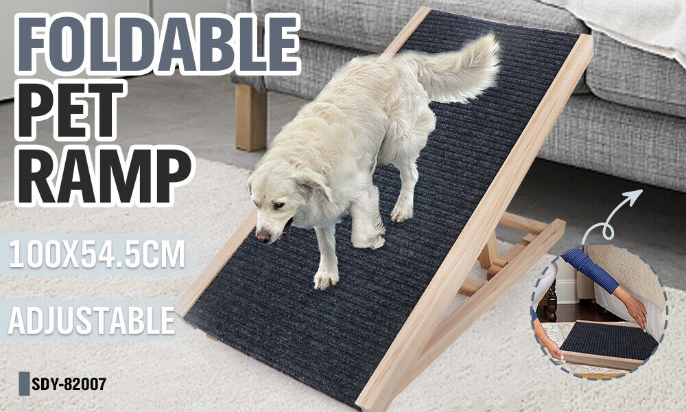 Dog Steps & Ramps: VaKa 100cm Foldable Dog Pet Ramp Adjustable Height Dogs Stairs For Bed Sofa 82007