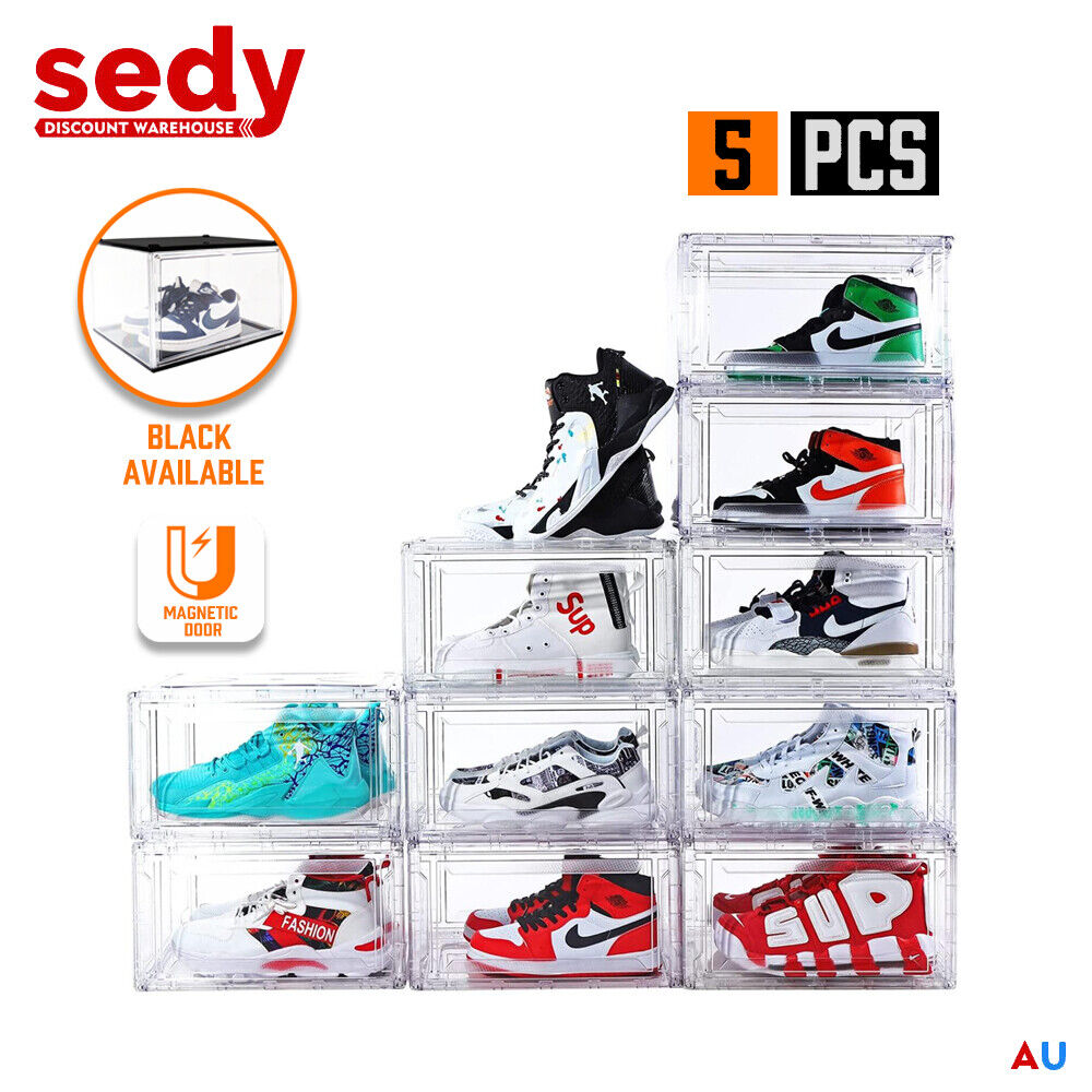 Storage Boxes: 5PC  Stackable Shoe Display Box Hard Acrylic Sneaker Storage Containers Case