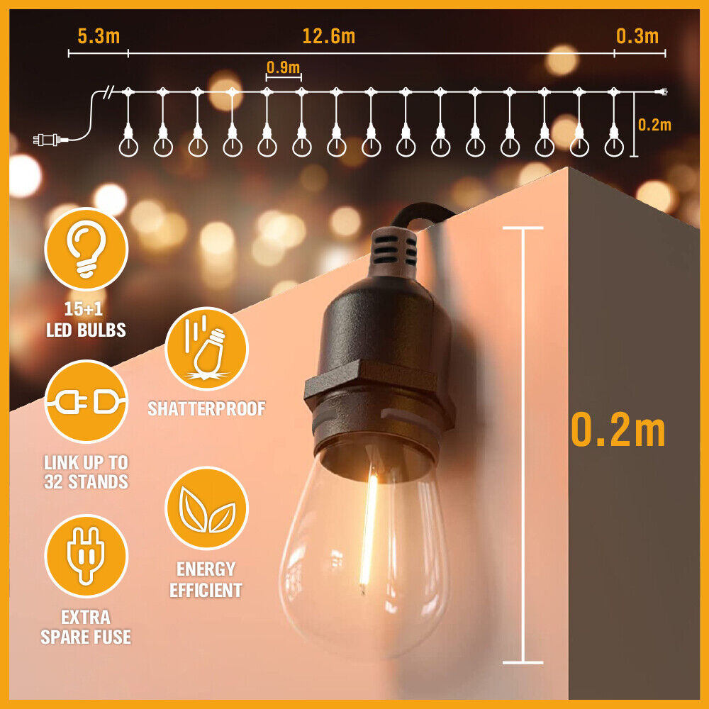 Outdoor Decorations & Lights: Solar Power 15 LED 18.2M Festoon String Lights Wedding Party WaterProof