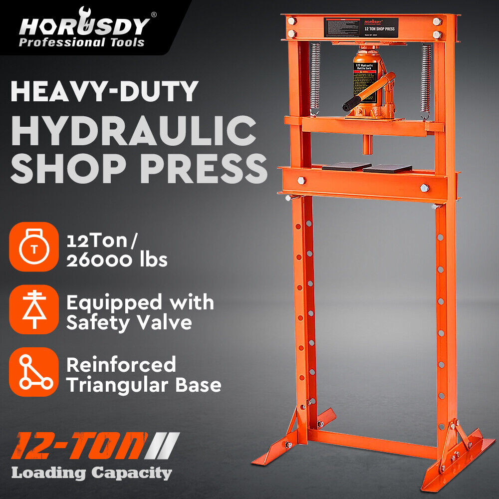 Automotive Lifts & Hoists: HORUSDY 12T Hydraulic Shop Press Bending H-Frame Benchtop Jack Stand Heavy Duty