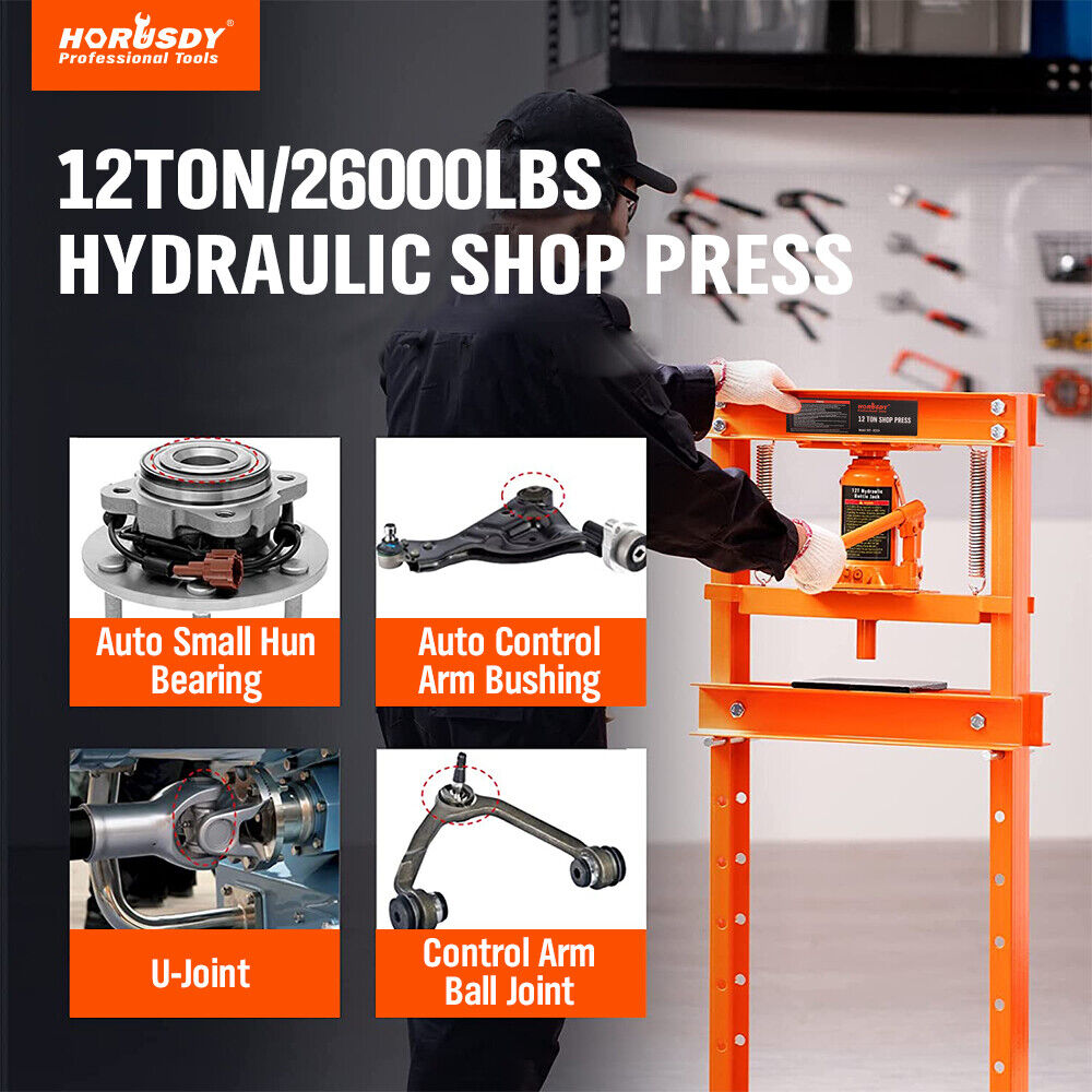 Automotive Lifts & Hoists: HORUSDY 12T Hydraulic Shop Press Bending H-Frame Benchtop Jack Stand Heavy Duty