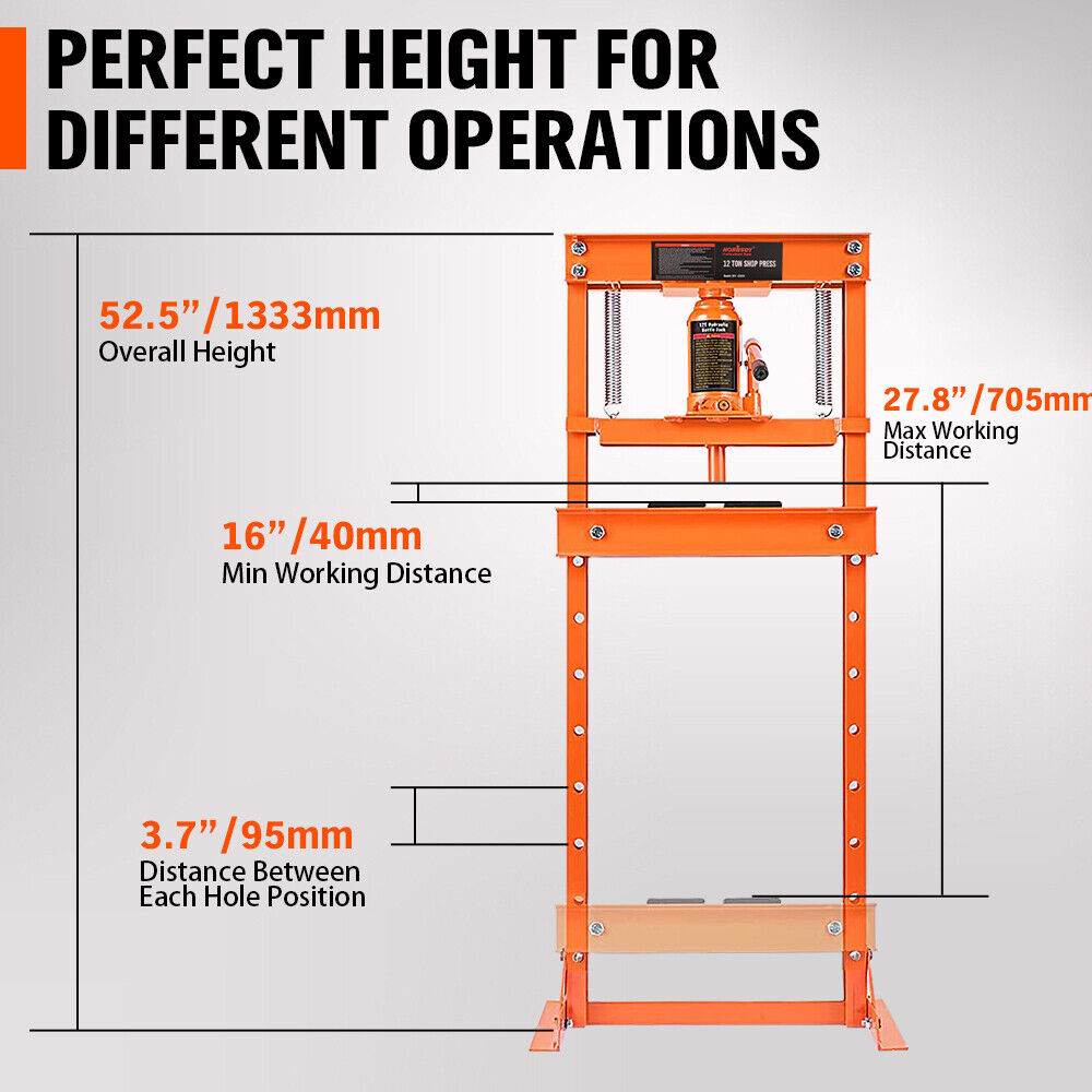 Automotive Lifts & Hoists: HORUSDY 12T Hydraulic Shop Press Bending H-Frame Benchtop Jack Stand Heavy Duty