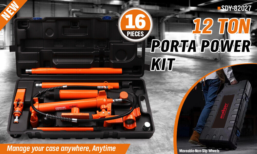 Automotive Repair & Speciality Tools: 12T Porta Power Kit Hydraulic Ram Pump Oil Hose Automotive Body Repair Tool