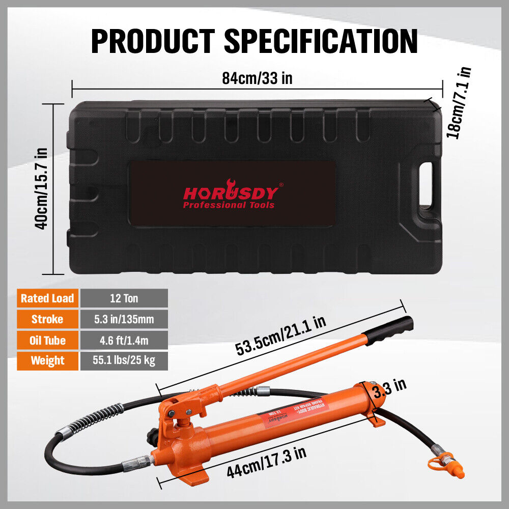 Automotive Repair & Speciality Tools: 12T Porta Power Kit Hydraulic Ram Pump Oil Hose Automotive Body Repair Tool