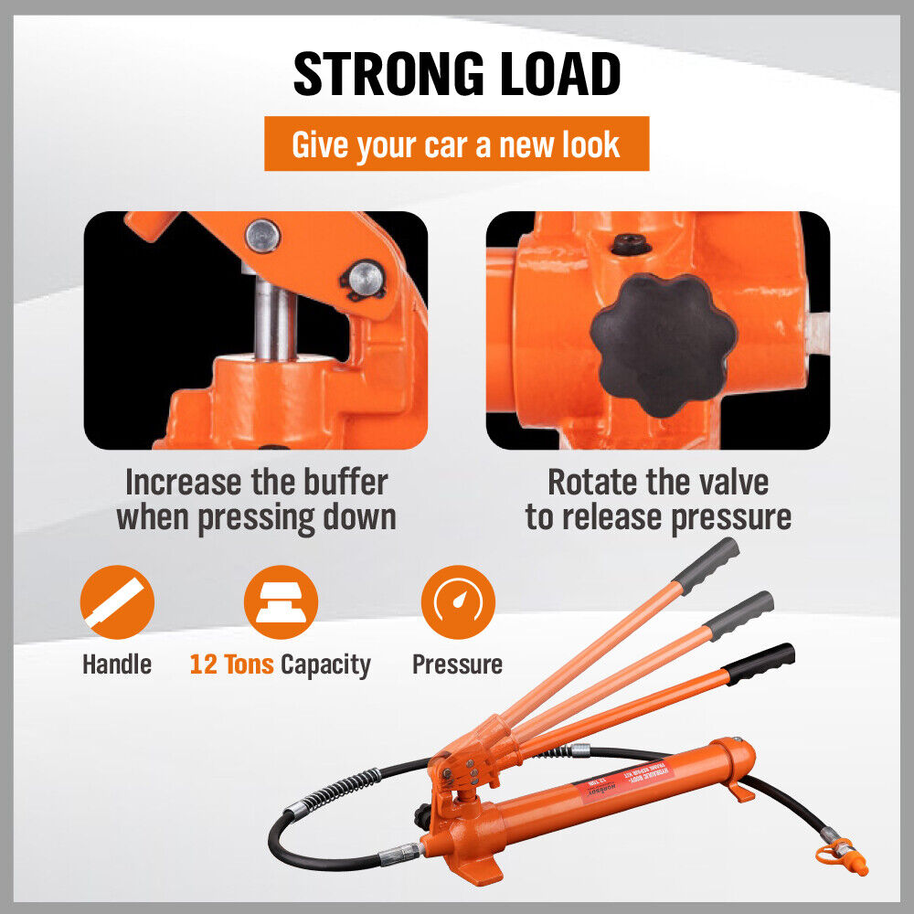 Automotive Repair & Speciality Tools: 12T Porta Power Kit Hydraulic Ram Pump Oil Hose Automotive Body Repair Tool