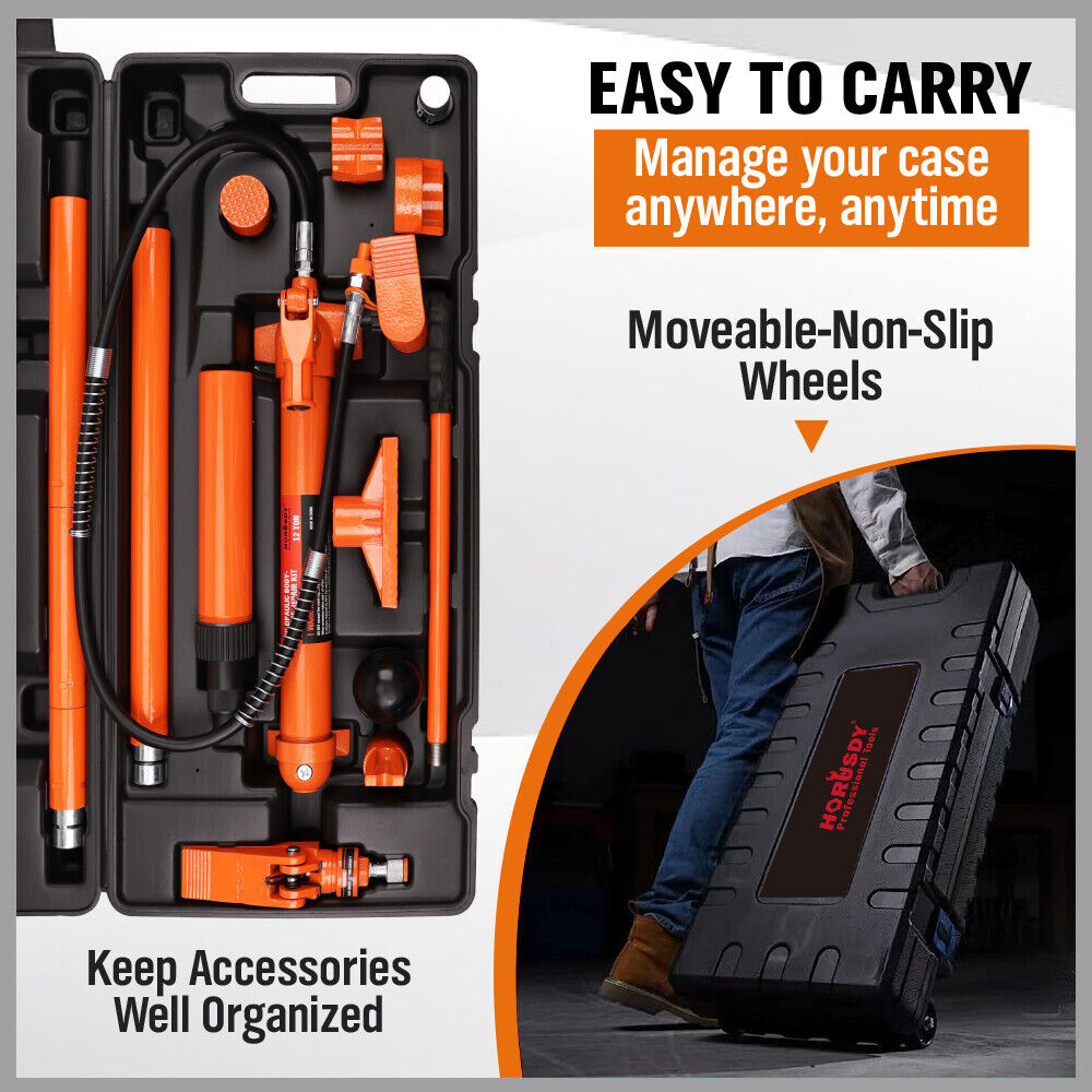 Automotive Repair & Speciality Tools: 12T Porta Power Kit Hydraulic Ram Pump Oil Hose Automotive Body Repair Tool