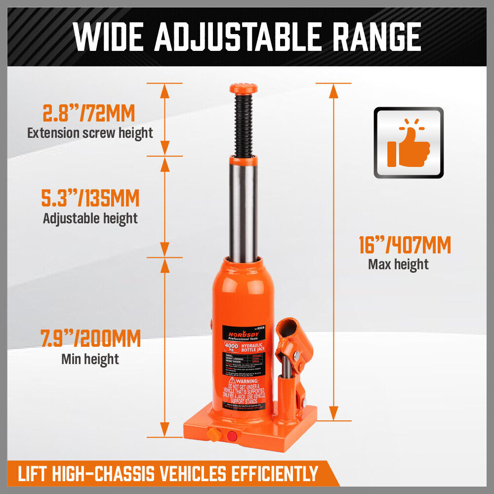 Automotive Lifts & Hoists: 4-Ton (8,000 LBs) Hydraulic Bottle Jack Heavy Duty Car Lifter with Safety Valve