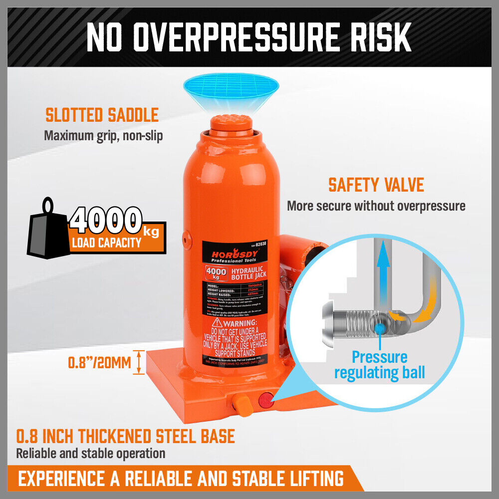Automotive Lifts & Hoists: 4-Ton (8,000 LBs) Hydraulic Bottle Jack Heavy Duty Car Lifter with Safety Valve