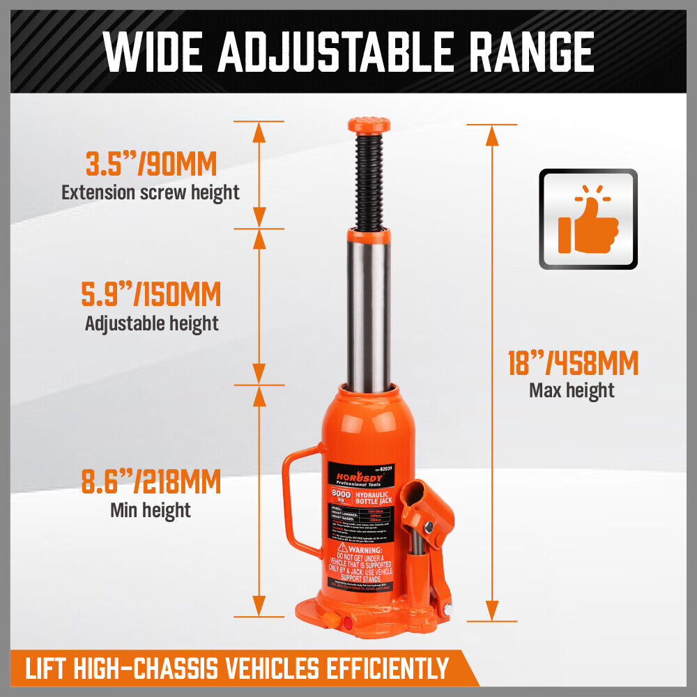 Automotive Lifts & Hoists: 8-Ton (16,000 LBs) Hydraulic Bottle Jack Heavy Duty Car Lifter with Safety Valve
