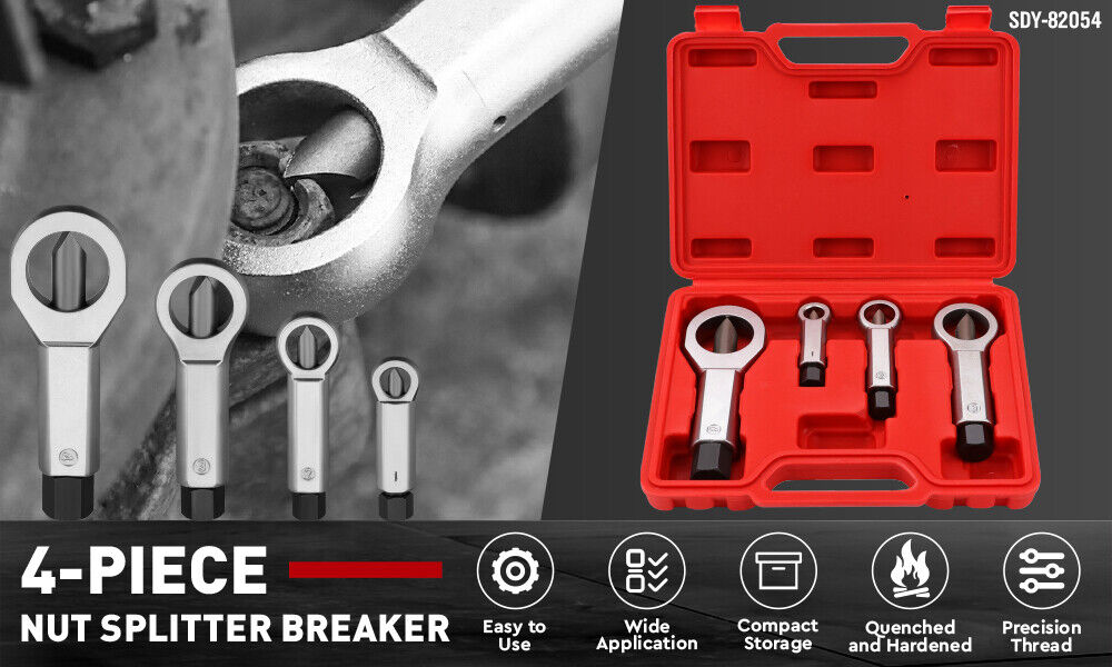 Automotive Decor: SEDY 4Pcs Metal Nut Splitter Kit Pressure Nut Cracker Remover Extractor Tool