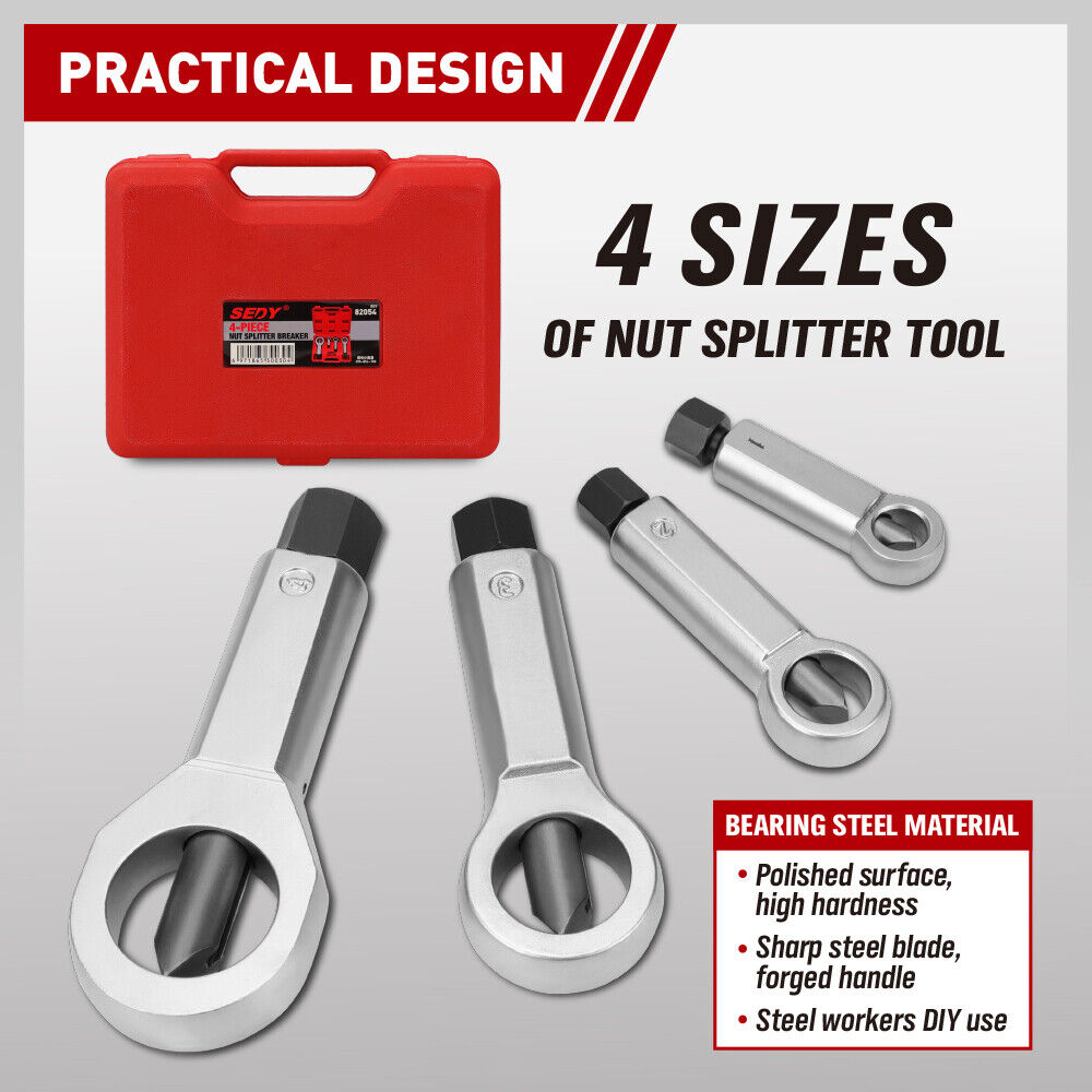 Automotive Decor: SEDY 4Pcs Metal Nut Splitter Kit Pressure Nut Cracker Remover Extractor Tool