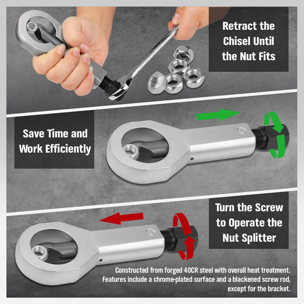 Automotive Decor: SEDY 4Pcs Metal Nut Splitter Kit Pressure Nut Cracker Remover Extractor Tool