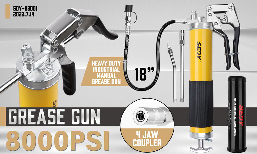 Heat Guns: 18inch Grease Gun 8000PSI Pistol Grip Flex Hose Heavy Duty Barrel With Cartridge