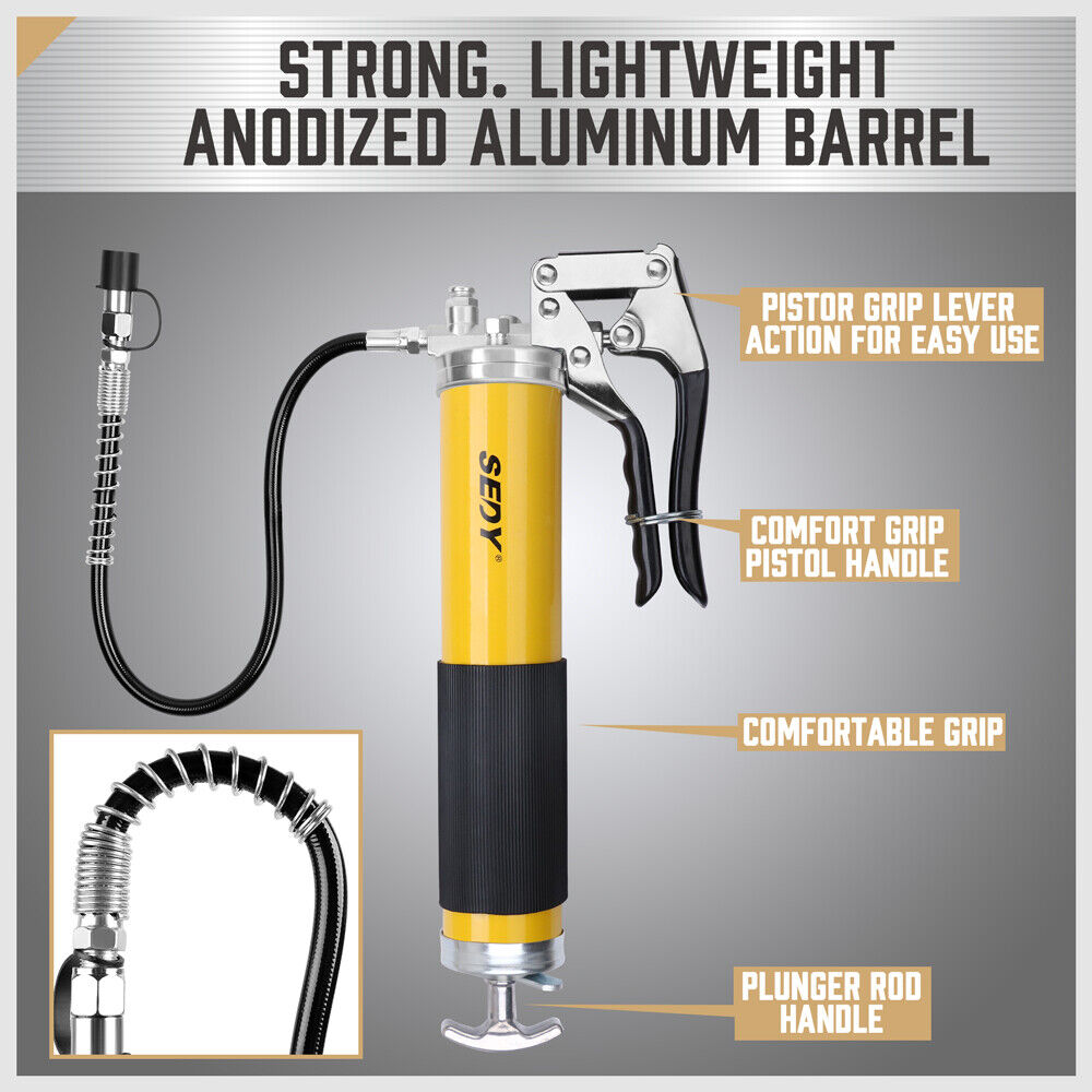 Heat Guns: 18inch Grease Gun 8000PSI Pistol Grip Flex Hose Heavy Duty Barrel With Cartridge