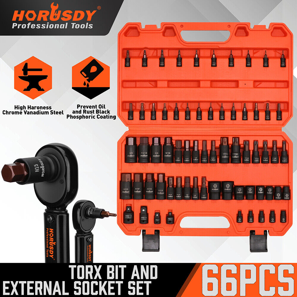 Hand Tools: HORUSDY 66Pcs Torx Bit Socket Female External Socket Set Impact Adapter Socket