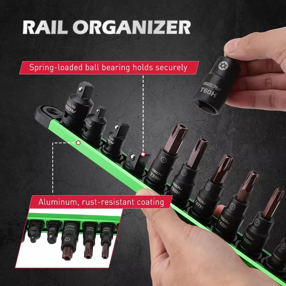 Tool Sockets: 16-Piece Torx Star Bit Socket Set Magnetic Socket Rail Organizer T8-T60 Adapters