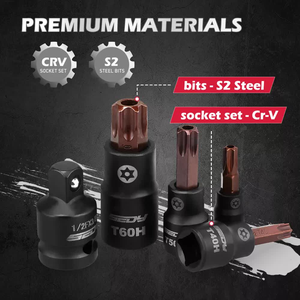Tool Sockets: 16-Piece Torx Star Bit Socket Set Magnetic Socket Rail Organizer T8-T60 Adapters