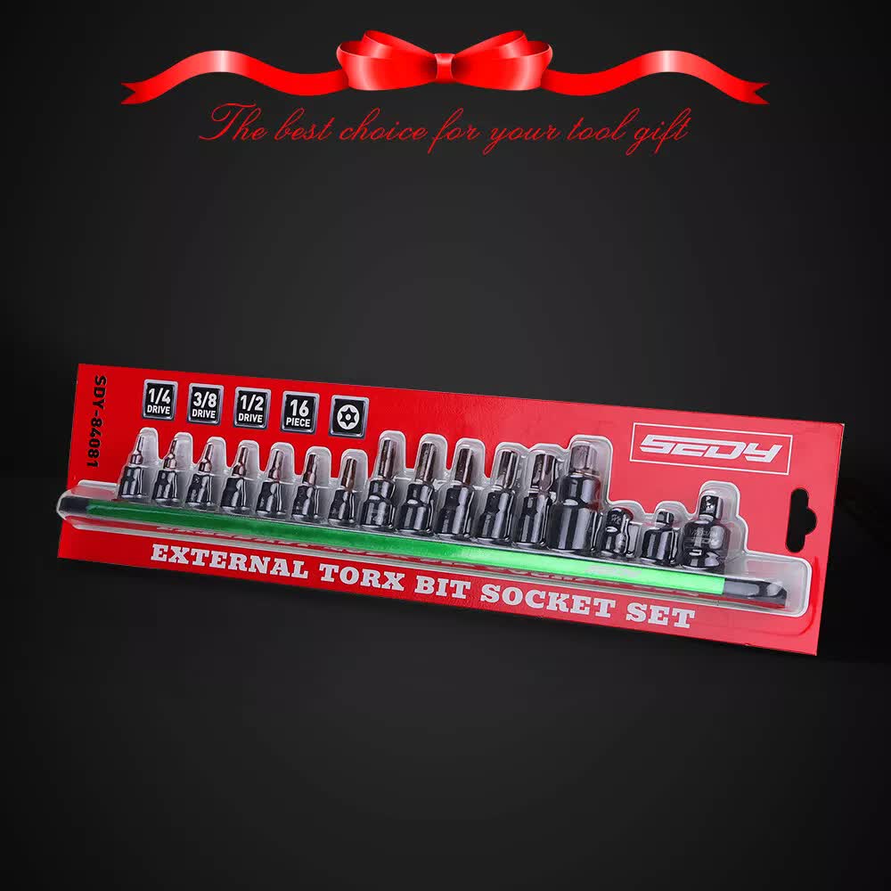 Tool Sockets: 16-Piece Torx Star Bit Socket Set Magnetic Socket Rail Organizer T8-T60 Adapters