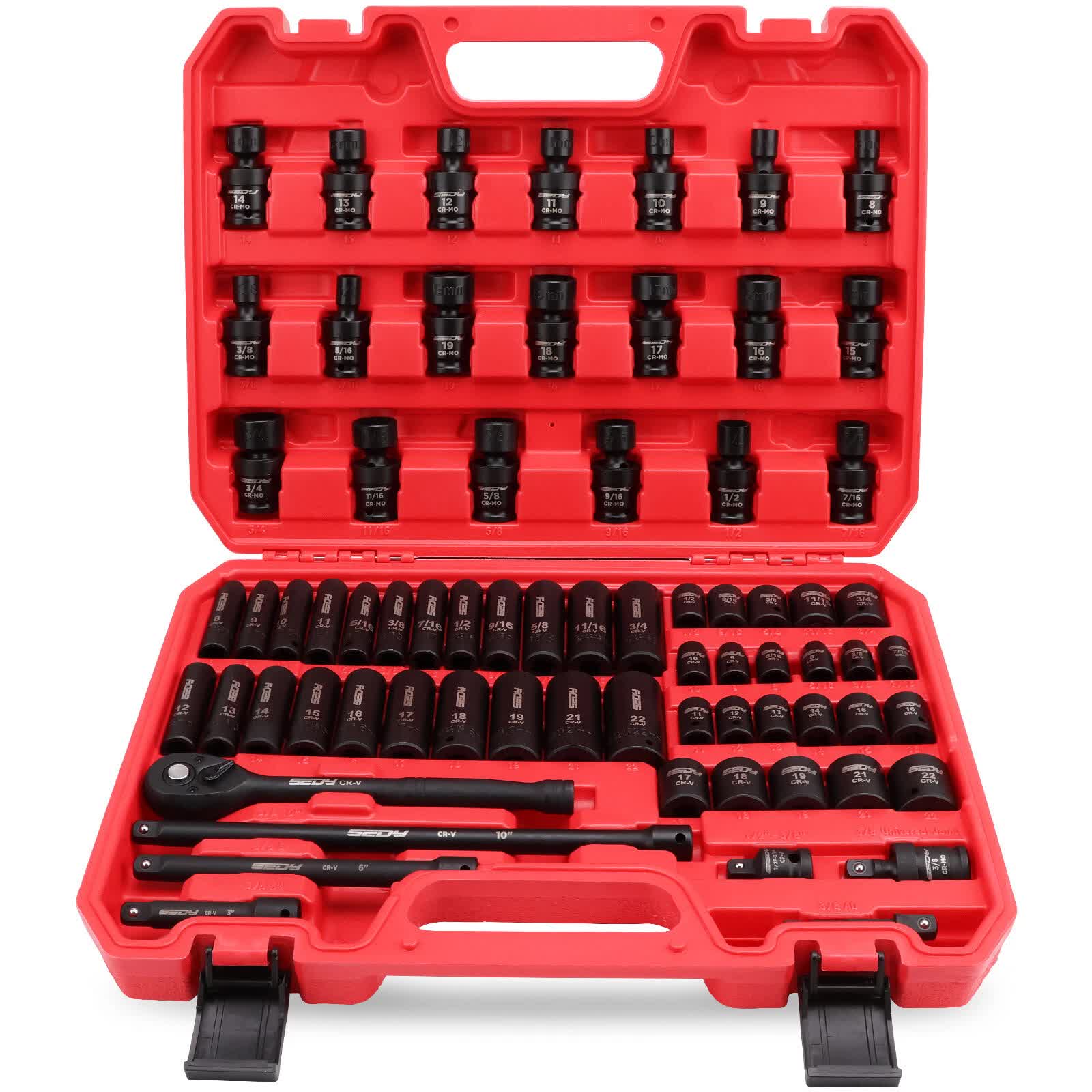 Tool Sockets: 71-Pieces 3/8" Drive Master Impact Socket Set SAE Metric Universal Joint Adapter