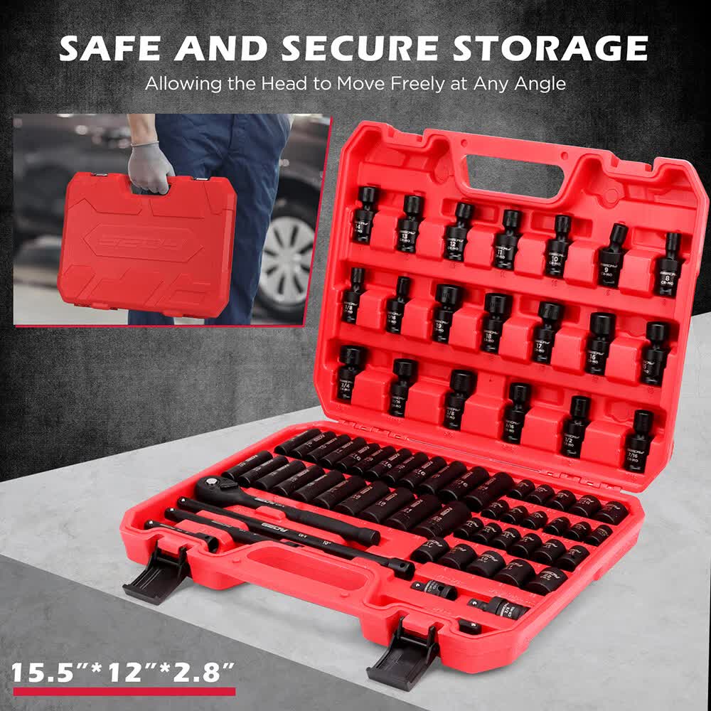 Tool Sockets: 71-Pieces 3/8" Drive Master Impact Socket Set SAE Metric Universal Joint Adapter