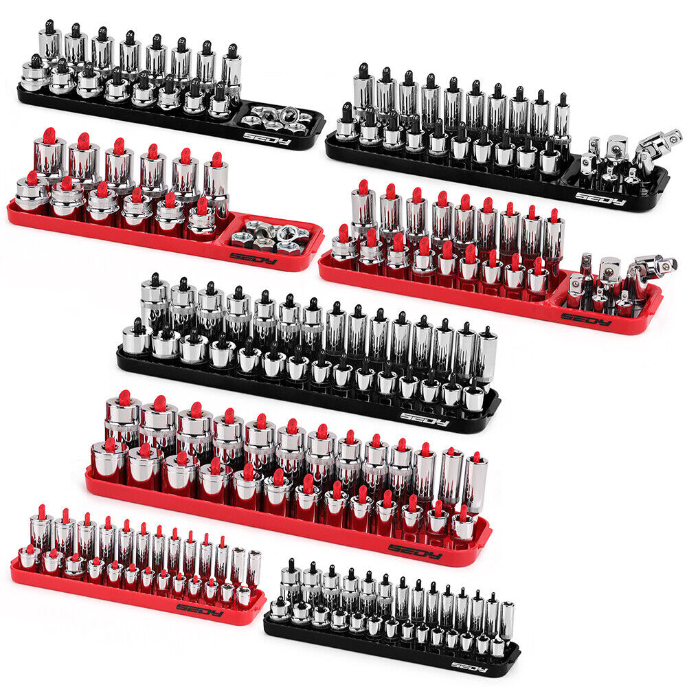 Desk Accessories: SEDY 8Pcs Magnetic Socket Organizer Tray Metric SAE Sockets Storage Holder Tool