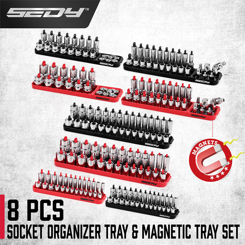 Desk Accessories: SEDY 8Pcs Magnetic Socket Organizer Tray Metric SAE Sockets Storage Holder Tool
