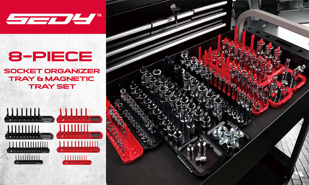 Desk Accessories: SEDY 8Pcs Magnetic Socket Organizer Tray Metric SAE Sockets Storage Holder Tool