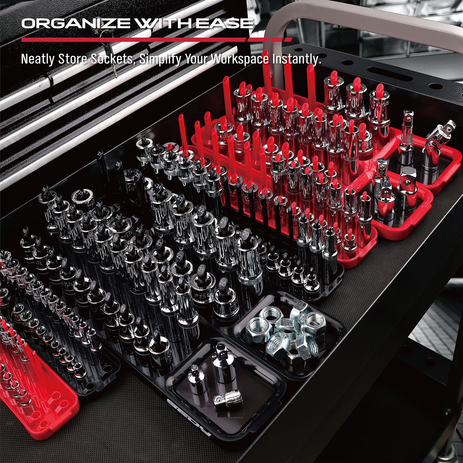 Desk Accessories: SEDY 8Pcs Magnetic Socket Organizer Tray Metric SAE Sockets Storage Holder Tool