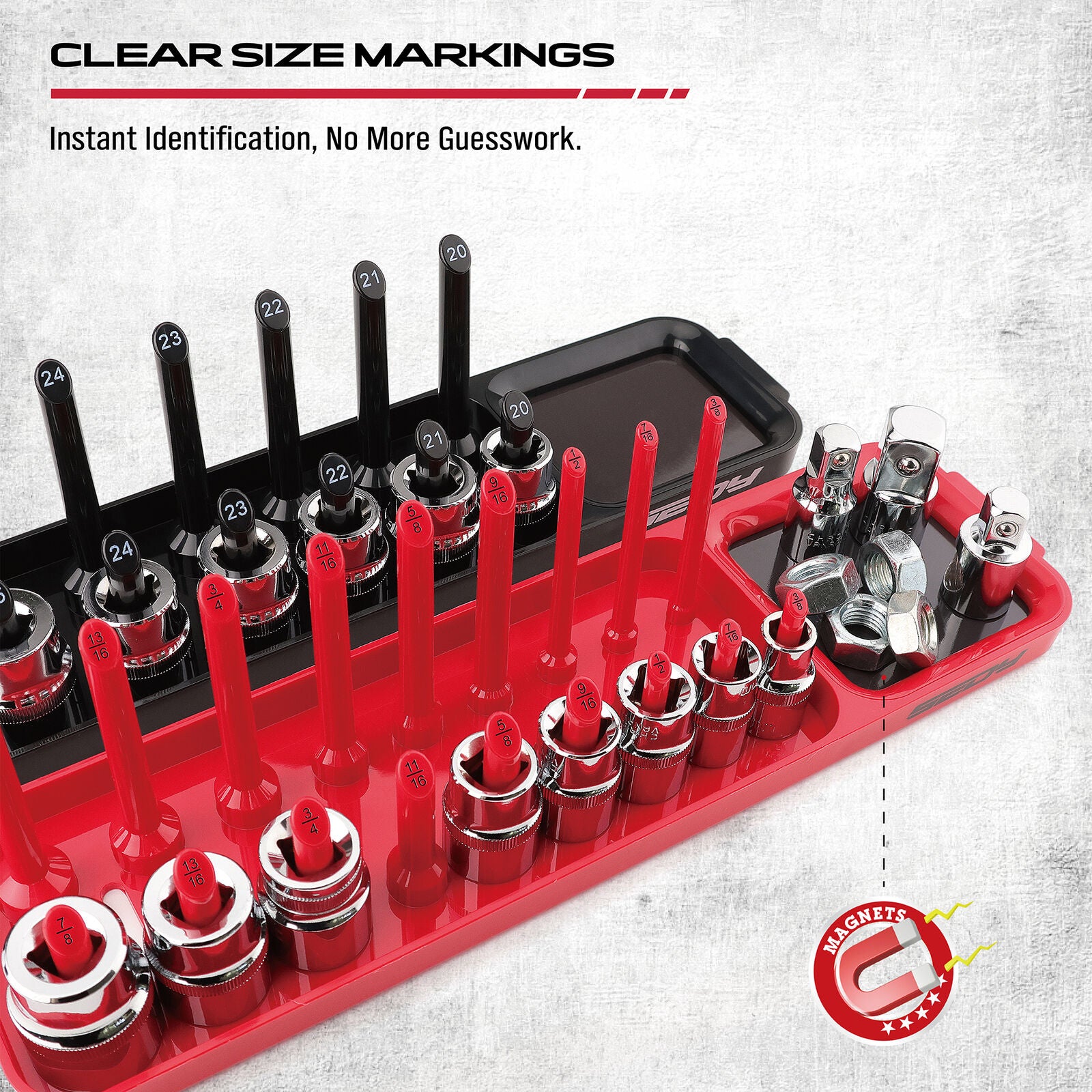 Desk Accessories: SEDY 8Pcs Magnetic Socket Organizer Tray Metric SAE Sockets Storage Holder Tool