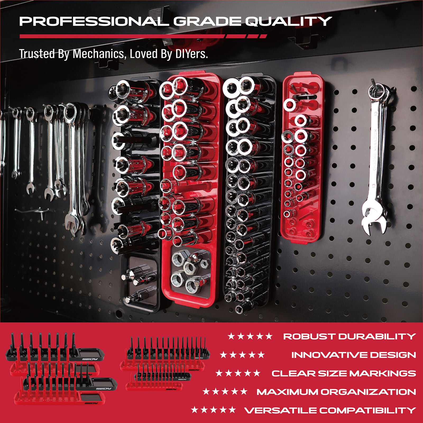 Desk Accessories: SEDY 8Pcs Magnetic Socket Organizer Tray Metric SAE Sockets Storage Holder Tool
