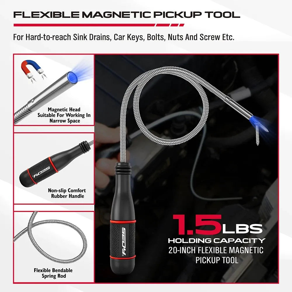 SEDY 4Pcs Magnetic Tray Pick-Up Tool Set Flexible Magnet Holder Auto Repair
