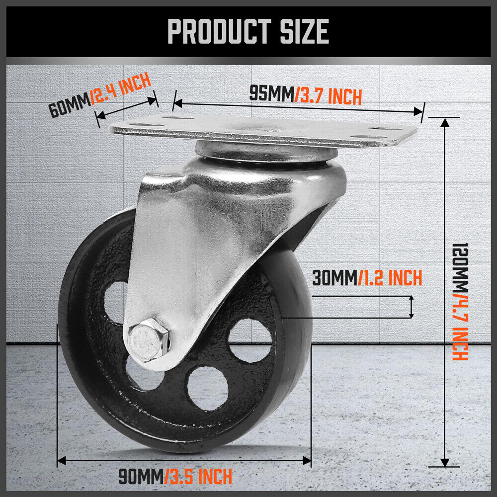Kitchen & Bathroom DIY: 4Pc 3.5'' Heavy Duty Steel Castor Wheel Swivel Caster 500KG/EA Loading Capacity
