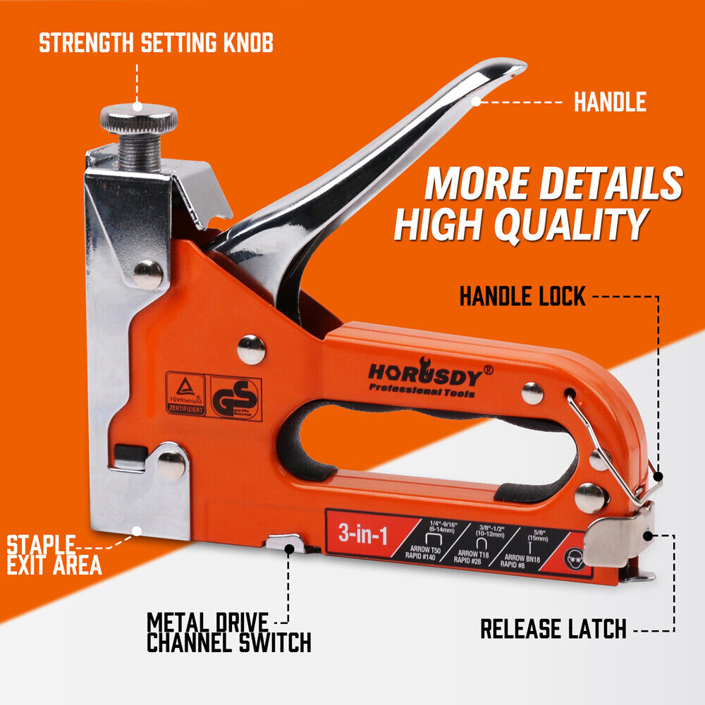 Hand Tools: HORUSDY 3in1 Staple Gun Heavy Duty Stapler Fastener Tool Tacker free Staples