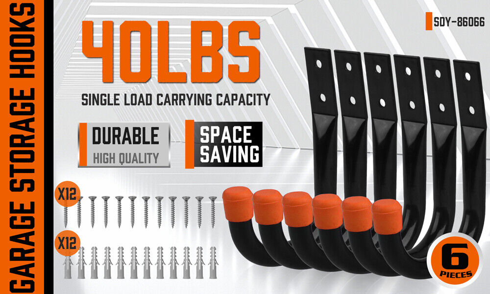 Kitchen & Bathroom DIY: HORUSDY 6Pc Wall Mount Garage Hooks Set Heavy Duty Steel Storage Rack Hanger
