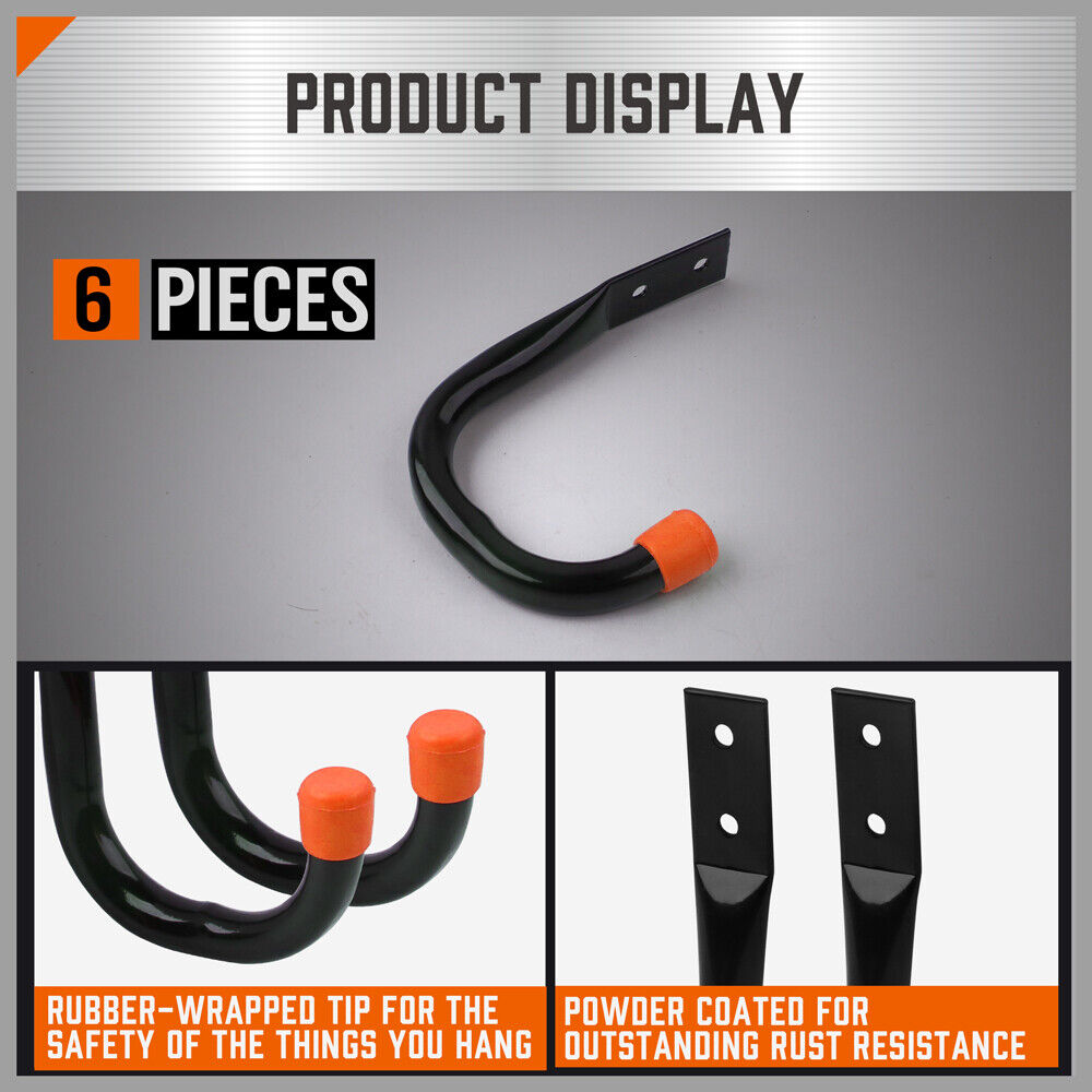 Kitchen & Bathroom DIY: HORUSDY 6Pc Wall Mount Garage Hooks Set Heavy Duty Steel Storage Rack Hanger